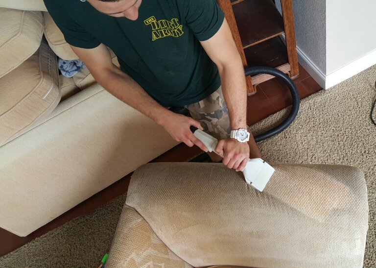 Upholstery Cleaning 8 Upholstery cleaning technician using professional equipment for deep furniture cleaning in Murrieta CA