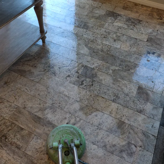 Professional cleaning equipment in action on a Jurupa Valley home's tile floor