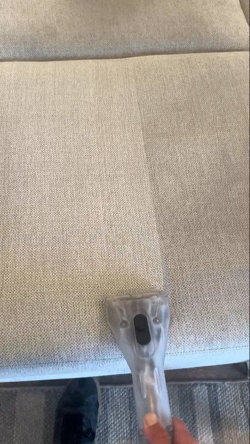 Visible cleaning results on a sofa in Temecula, CA, demonstrating why homeowners trust The Dirt Army