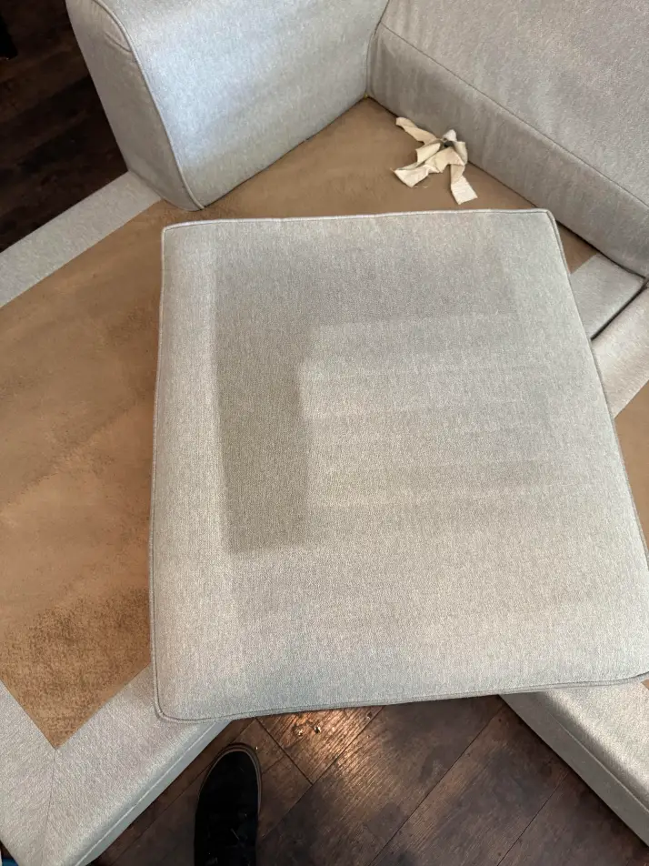 Professional upholstery cleaning service in Temecula, CA, showing a deep-cleaned sofa cushion